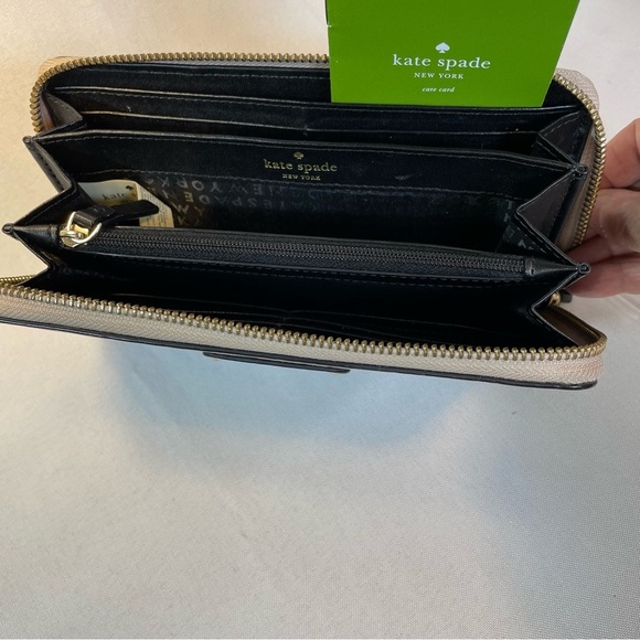Kate Spade Leather Continental Wallet Zip Around Black Tan Color Block WLRU2749 - Picture 4 of 9